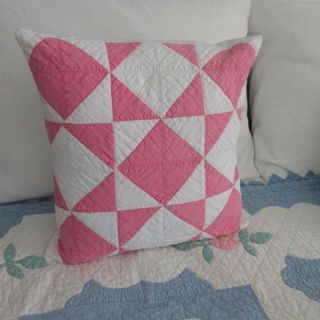 Sweetest Patchwork Pink & White Cottage Perfect Vintage 30s Quilt Pillow 14 " 1