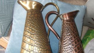 VINTAGE ARTS AND CRAFTS COPPER AND BRASS JUGS LIZARD PATTERN 2