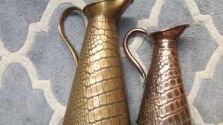 VINTAGE ARTS AND CRAFTS COPPER AND BRASS JUGS LIZARD PATTERN 6