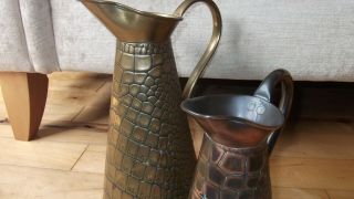 VINTAGE ARTS AND CRAFTS COPPER AND BRASS JUGS LIZARD PATTERN 7