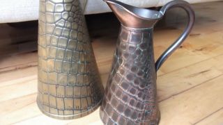 VINTAGE ARTS AND CRAFTS COPPER AND BRASS JUGS LIZARD PATTERN 8