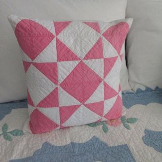 Sweetest Patchwork Pink & White Cottage Perfect Vintage 30s QUILT Pillow 14 