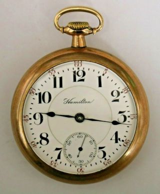 Running Hamilton Pocket Watch Grade 940 Model 1 S 18 21 J In A Gold Filled Case