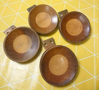 Vtg Retro 70s Wooden Teak Door Handles X 4 Knobs Round Large 10cm