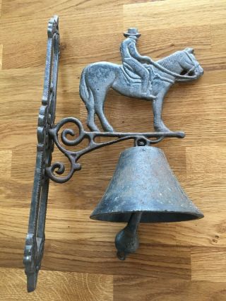 Vintage Cast Iron Wall Mounted Hanging Decorative Dinner Door Bell Man & Horse
