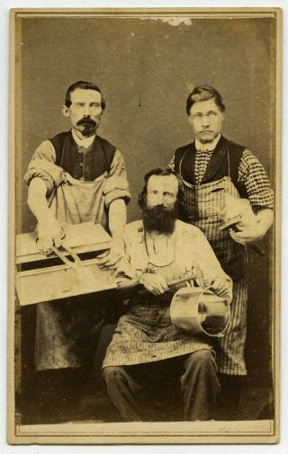 Cdv Of Three Blacksmiths Posed Together With Tools,  By J Gorff & Co. ,  Miss
