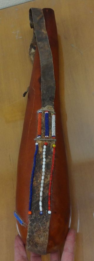 Maasai Tribal Kenya Decorated Beaded Gourd Milk Vessel 22 1/2 "