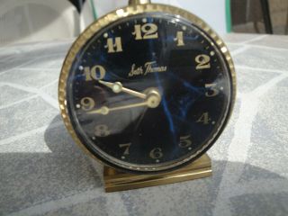 Vintage Seth Thomas Cobalt Blue Dial Wind Up Travel Alarm Clock Germany