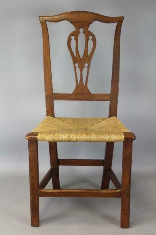 Rare 18th C Norwich Ct Country Chippendale Sidechair With Keyhole Designed Splat