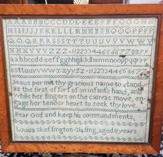 19th C.  Antique Sampler Louisa Skeffington Glading Aged 8 Years