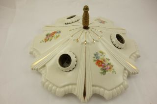 Antique 1930 ' s Porcelier 3 - Bulb Porcelain Ceiling Light Fixture A 2