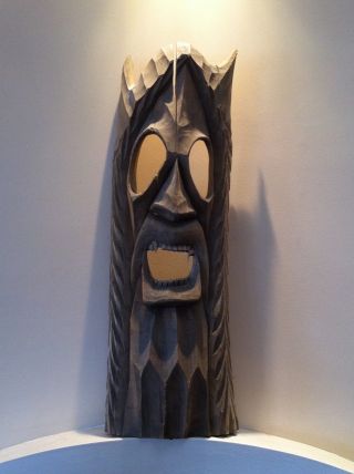 Antique Vintage Mask Wood Carved On Tree Bark Figure Gothic Vampire Demon