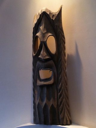 ANTIQUE VINTAGE MASK WOOD CARVED ON TREE BARK FIGURE GOTHIC VAMPIRE DEMON 2