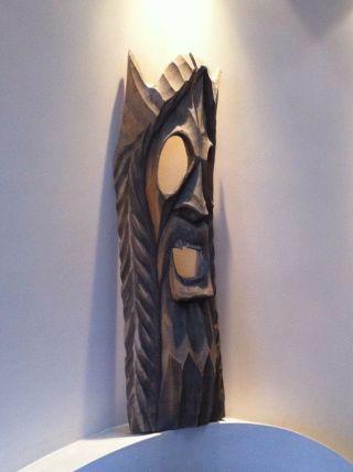 ANTIQUE VINTAGE MASK WOOD CARVED ON TREE BARK FIGURE GOTHIC VAMPIRE DEMON 4