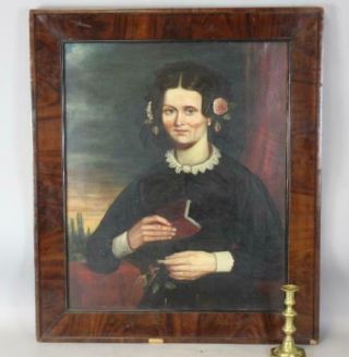 A GREAT EARLY 19TH C OIL ON CANVAS PORTRAIT OF A WOMAN IN BLACK DRESS WITH BOOK 2