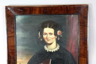 A GREAT EARLY 19TH C OIL ON CANVAS PORTRAIT OF A WOMAN IN BLACK DRESS WITH BOOK 3