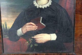 A GREAT EARLY 19TH C OIL ON CANVAS PORTRAIT OF A WOMAN IN BLACK DRESS WITH BOOK 6