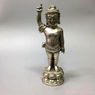 Old Collectable Souvenir Miao Silver Carve Buddhism Buddha Temple Pray Statues