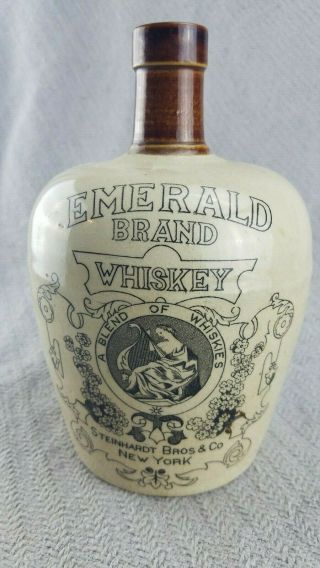 Antique Vintage Emerald Brand Whiskey Steinhardt Bros York 7.  5 Inch Tall