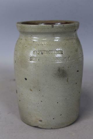 Rare Small Early 19th C Nj Stoneware Preserves Jar - A J Buttler Brunswick Nj