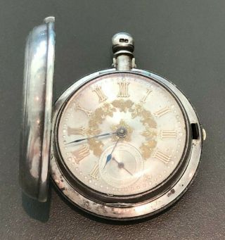 Fusee Pocket Watch Key Set London 1884 Silver Dial Movement 53422 w/ Fob 4