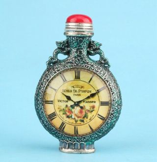 Precious China Tibetan Silver Pocket Watch Snuff Bottle Statue Solid Home Craft