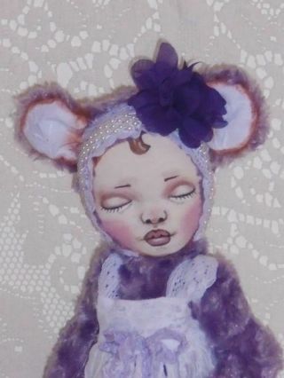 Primitive Folk Art Baby Teddy Bear Doll Jointed Ooak Vintage Anthropomorphic