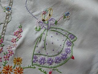 VINTAGE HAND EMBROIDERED TABLECLOTH/ CRINOLINE LADIES 4