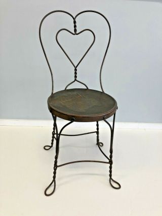 Vintage Ice Cream Parlor Chair Heart Back Bistro Side Antique Twisted Wire Art