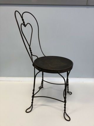 Vintage ICE CREAM PARLOR CHAIR Heart Back bistro side antique twisted wire art 5