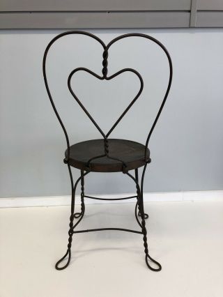 Vintage ICE CREAM PARLOR CHAIR Heart Back bistro side antique twisted wire art 6