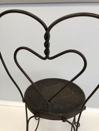 Vintage ICE CREAM PARLOR CHAIR Heart Back bistro side antique twisted wire art 7