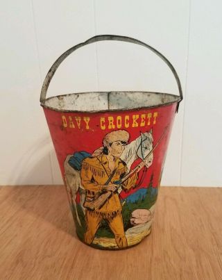 Vintage 1955 Davy Crockett Ohio Art Company Sand Pail Bucket Tin Litho Usa Rare