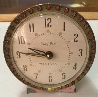 Vintage Westclox Baby Ben Alarm Clock Pink With Pink Rhinestones