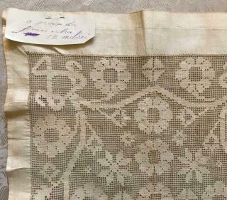 Early 19th Century Linen Drawn Thread Embroidery Lace Panel,  Label 239