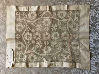 EARLY 19th CENTURY LINEN DRAWN THREAD EMBROIDERY LACE PANEL,  LABEL 239 2
