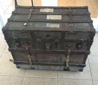 Antique Late Victorian Period Steamer Trunk/chest With Solid Brass Lock