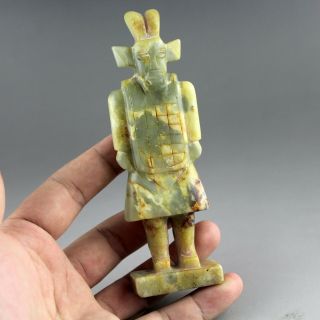5.  1  Chinese Old Green Yellow Jade Hand - Carved Ancient Soldier Figure 1369