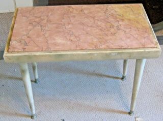 Vintage Mid Century Modern Pink Carrera Marble Coffee Table White Maple 1953