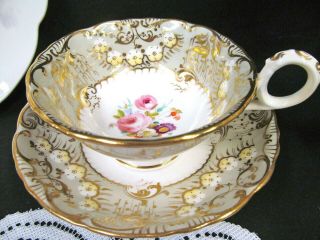 antique 1840 ' s DAVENPORT tea cup and saucer painted rose floral teacup set 5