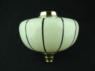 Antique Pale Yellow Glass Oil Lamp Font Hand Painted / Enamelled Stripe Decor