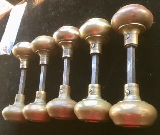 (10) Antique Cast Brass Door Knobs W Rod & Set Screws