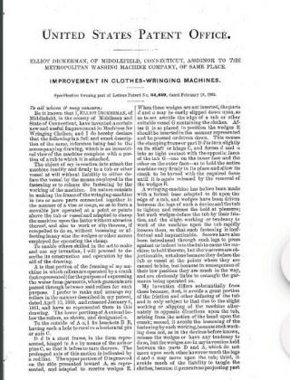 Elliott Dickerman (Dickersman) Clothes Wringer Antique Patent Model Feb 18th 1862 12