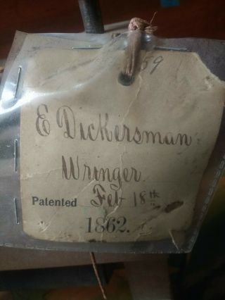 Elliott Dickerman (Dickersman) Clothes Wringer Antique Patent Model Feb 18th 1862 3