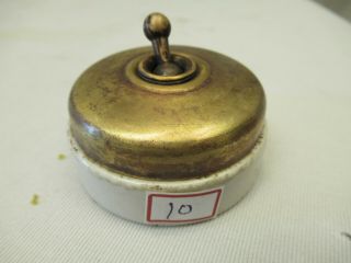 Vintage Electric Switches Brass & Ceramic Porcelain Button Vitreous Collectib 10 3