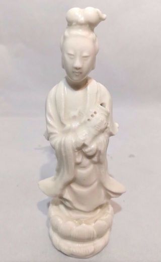 Chinese Antique Porcelain Small Pocket Guanyin Statue Figurine With Mark