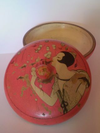 Stunning Art Deco Wooden Powder Pot With Painted Design