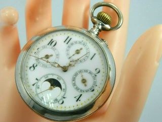 Antique 0.  900 Silver Chronograph Hand - Winding Pocket Watch