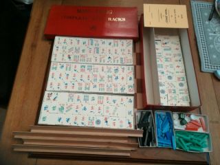 Vintage Mah - Jongg By " Jackpot " Hpg Complete With Racks Set & Rules
