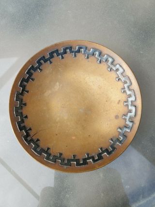 Antique Heintz Metal Arts & Crafts Sterling Silver On Bronze Trinket Pin Dish